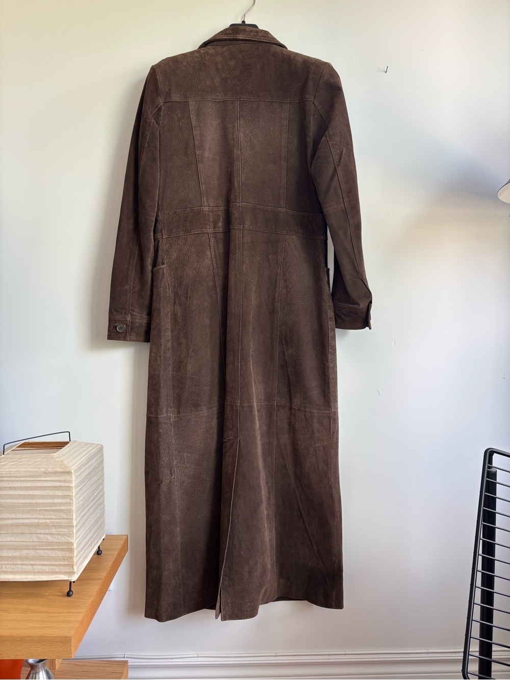 Vintage Rare le chateau Long Brown Suede Leather Coat - Picture 2 of 3